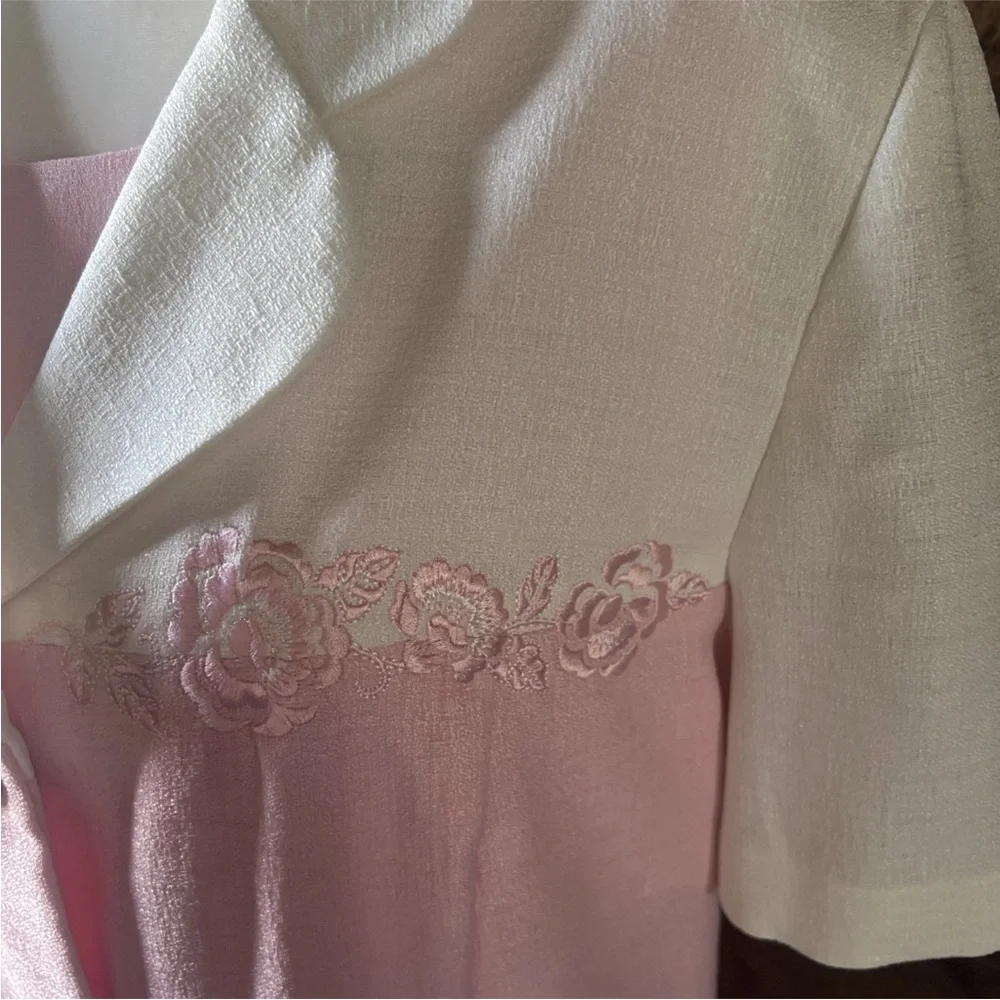 Vintage Tweed Jacket Dress Set Pink Ivory Sz 18 - Picture 4 of 14